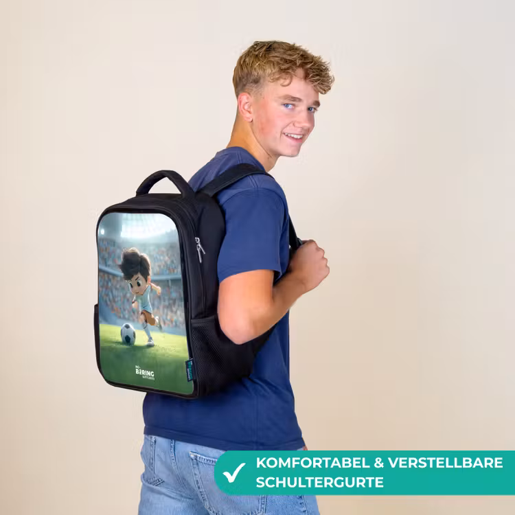 Jongen - Voetbal - Stadion - Zonlicht Rugzak - Zwart middel -sfeer9_DE