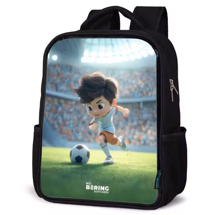 Jongen - Voetbal - Stadion - Zonlicht Rugzak - Zwart middel -schuin