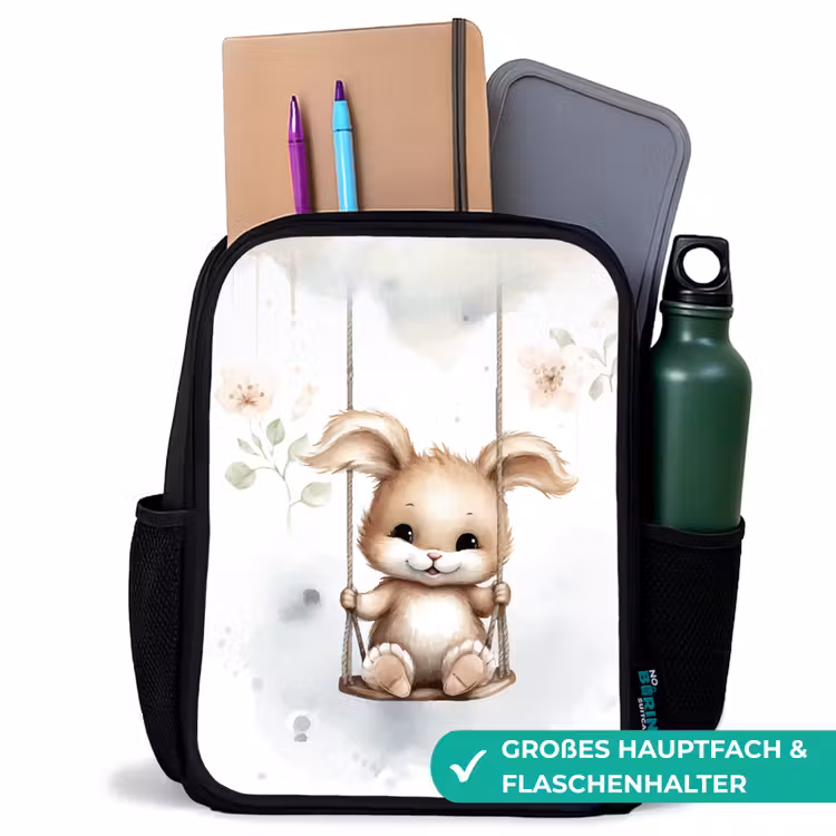 Konijn - Baby dier - Kinderen Rugzak - Zwart middel -inhoud_DE