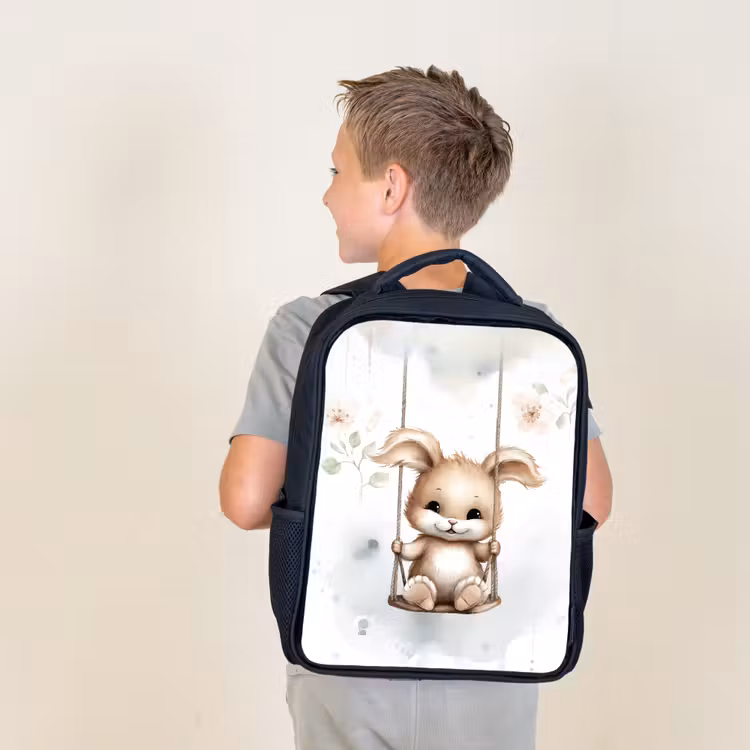 Konijn - Baby dier - Kinderen Rugzak - Zwart middel -sfeer2