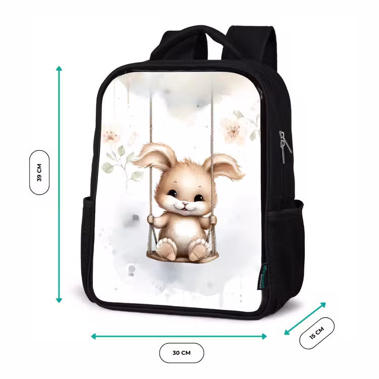 Konijn - Baby dier - Kinderen Rugzak - Zwart middel -productfoto_formaten