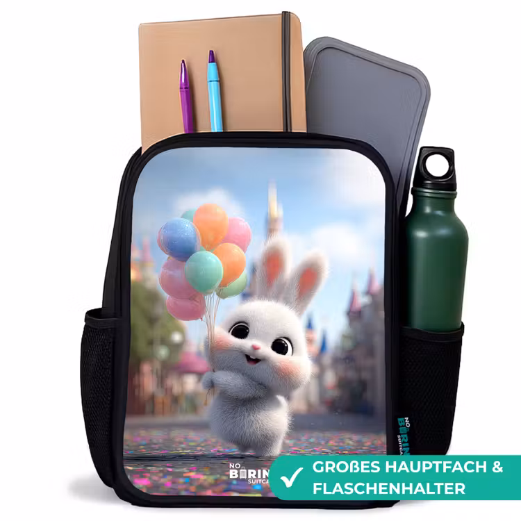 Konijn - Ballonnen Rugzak - Zwart middel -inhoud_DE