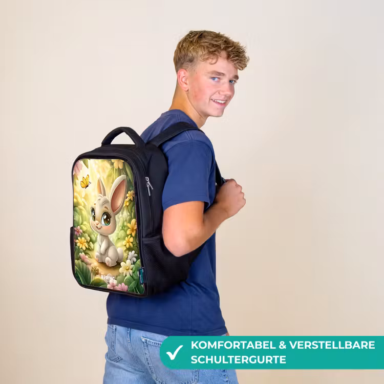 Konijn - Zonlicht - Sprookjesachtig - Vlinder Rugzak - Zwart middel -sfeer9_DE