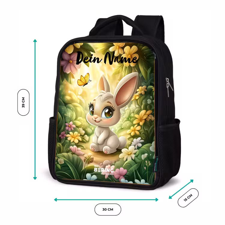 Konijn - Zonlicht - Sprookjesachtig - Vlinder Rugzak - Zwart middel -productfoto_formaten