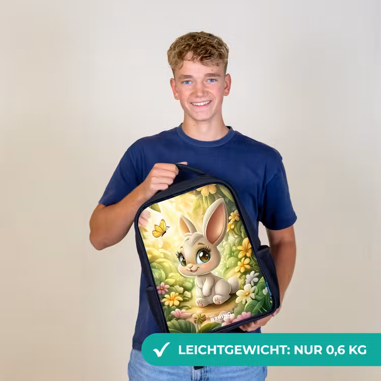 Konijn - Zonlicht - Sprookjesachtig - Vlinder Rugzak - Zwart middel -sfeer7_DE