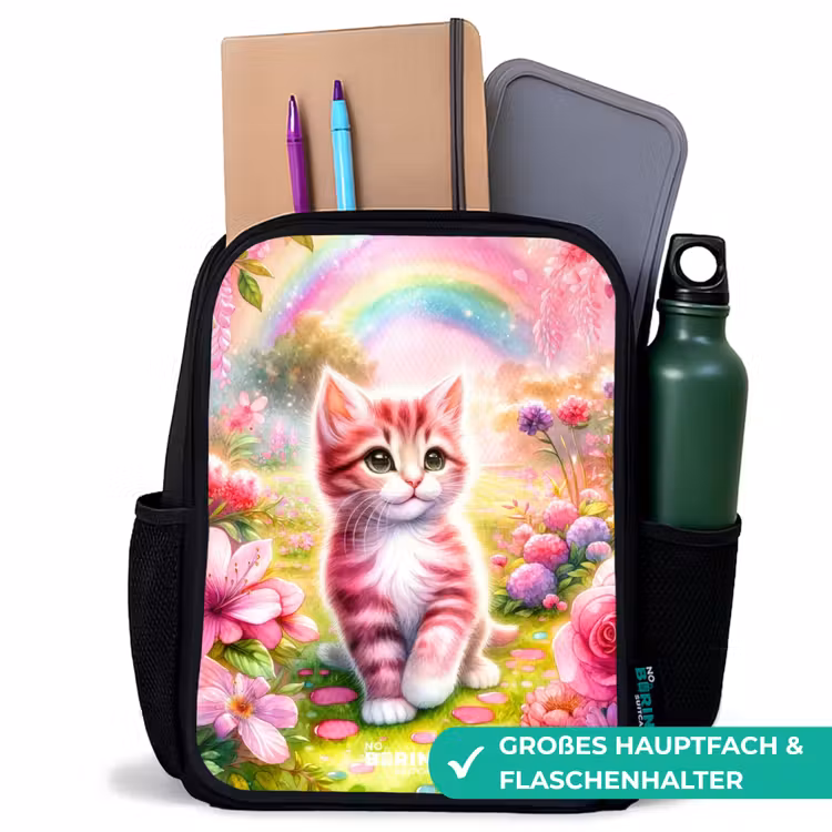 Roze regenboogkatje Rugzak - Zwart middel -inhoud_DE