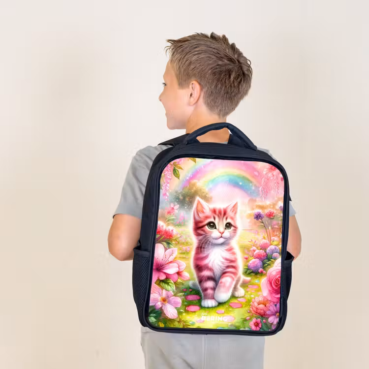 Roze regenboogkatje Rugzak - Zwart middel -sfeer2