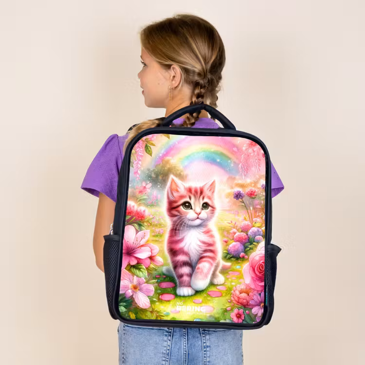 Roze regenboogkatje Rugzak - Zwart middel -sfeer5