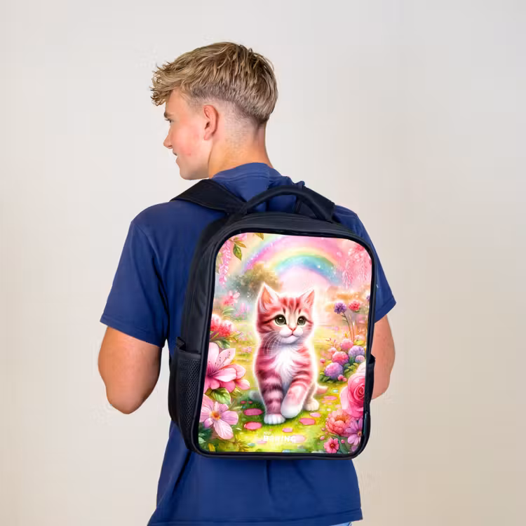 Roze regenboogkatje Rugzak - Zwart middel -sfeer8