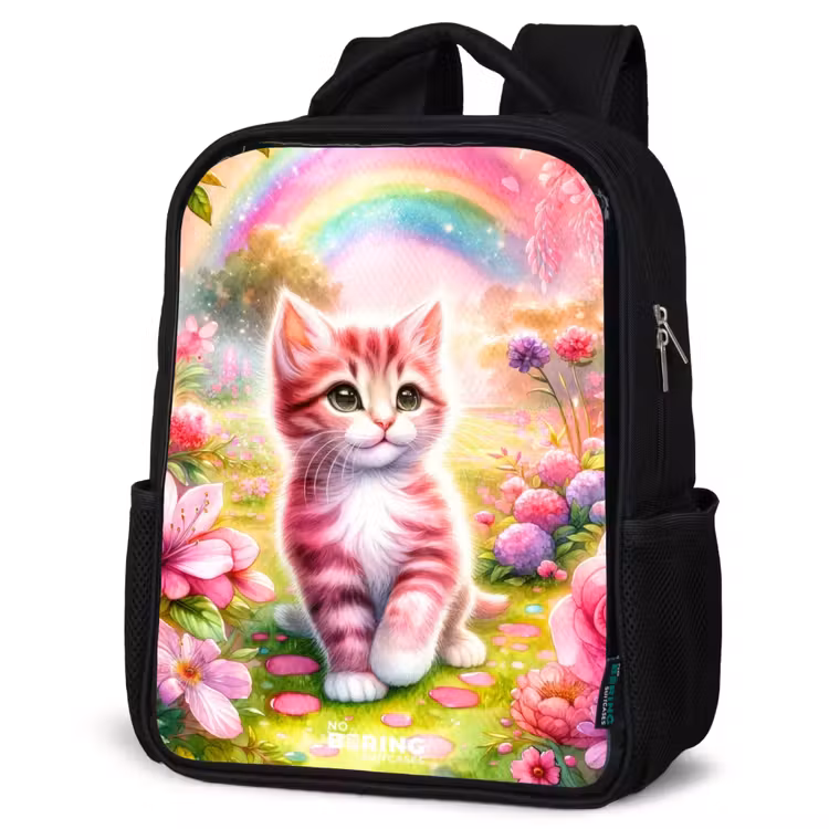 Roze regenboogkatje Rugzak - Zwart middel -schuin
