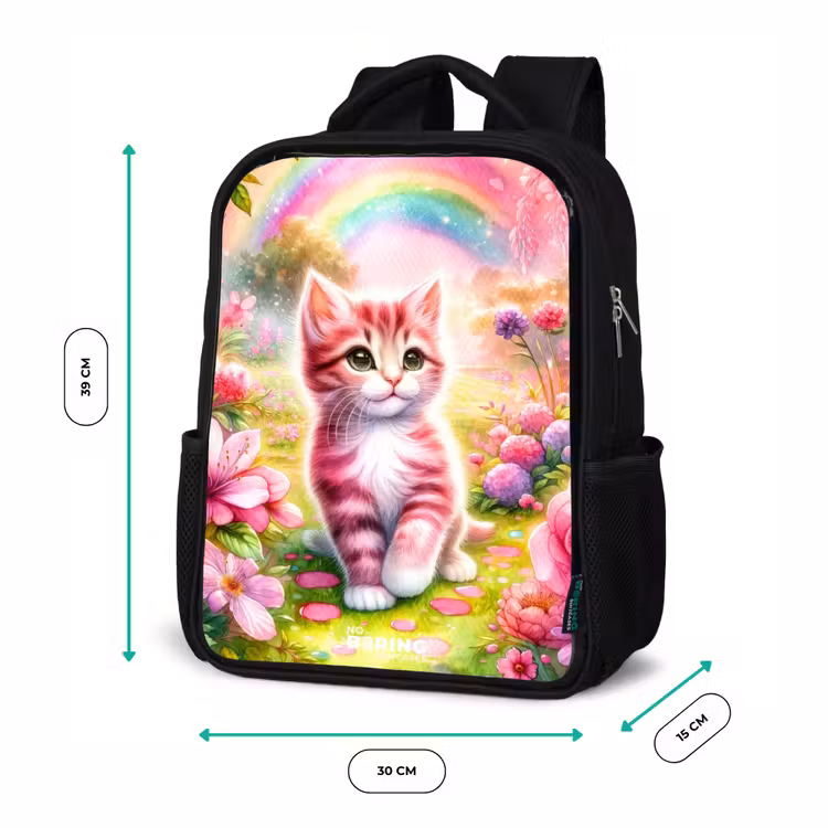 Roze regenboogkatje Rugzak - Zwart middel -productfoto_formaten