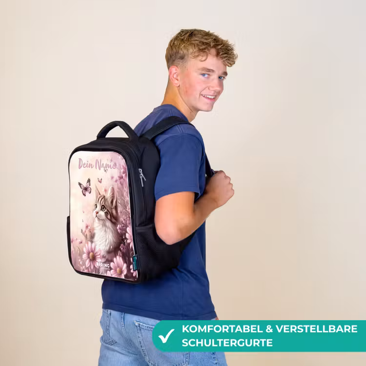 Kitten - Vlinders - Paars - Bloemen Rugzak - Zwart middel -sfeer9_DE