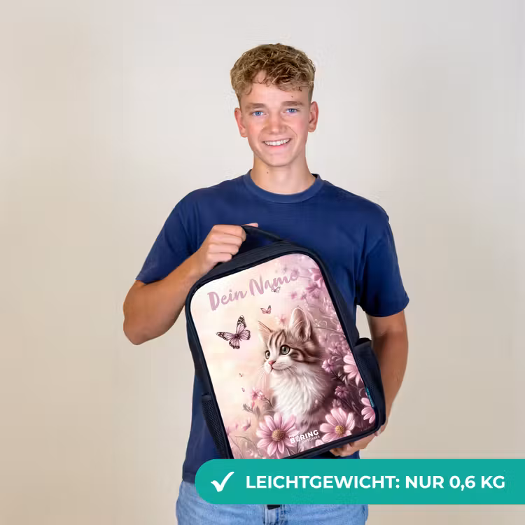 Kitten - Vlinders - Paars - Bloemen Rugzak - Zwart middel -sfeer7_DE