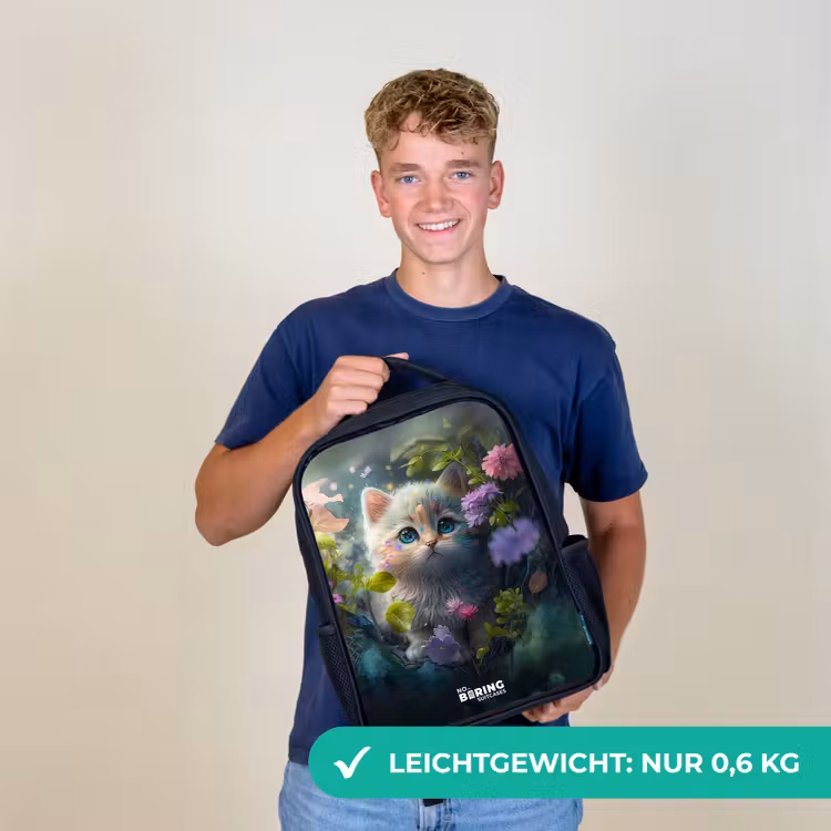 Kitten verstopt achter bloemen Rugzak - Zwart middel -sfeer7_DE