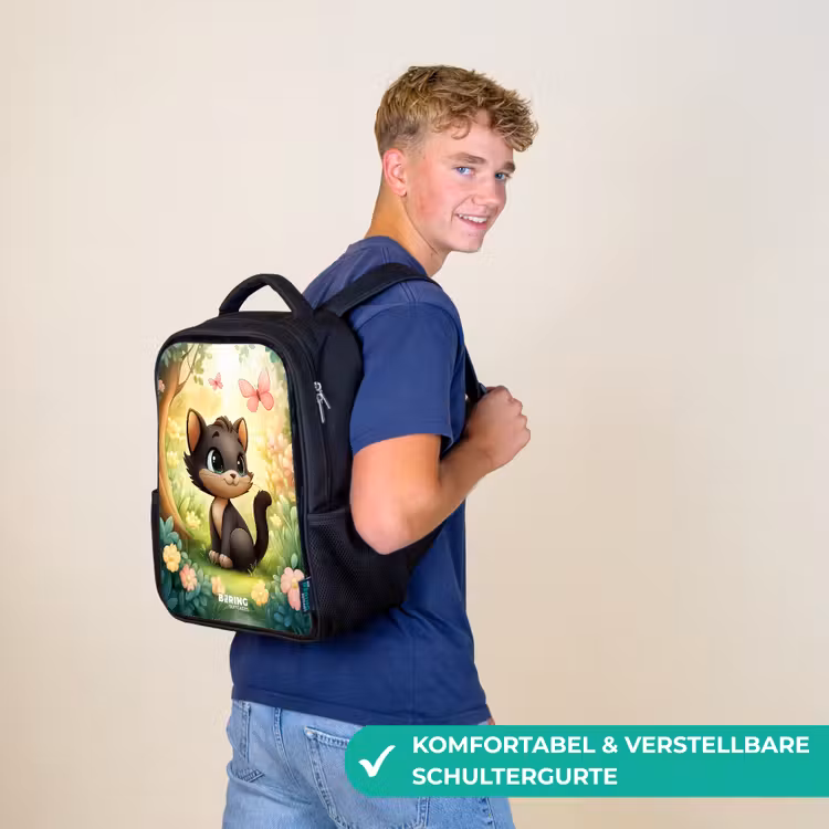 Kat - Vlinder - Bloemen Rugzak - Zwart middel -sfeer9_DE