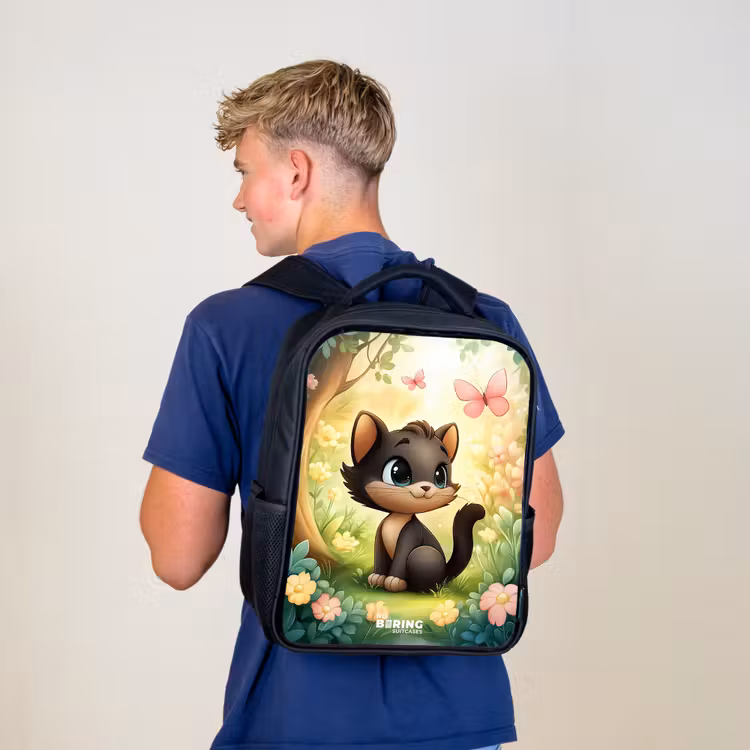 Kat - Vlinder - Bloemen Rugzak - Zwart middel -sfeer8