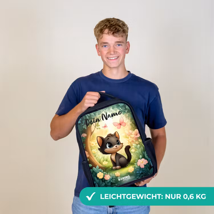 Kat - Vlinder - Bloemen Rugzak - Zwart middel -sfeer7_DE