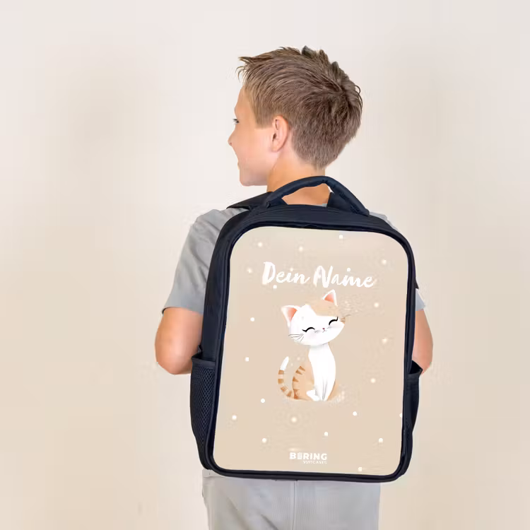 Kat omringd door beige stippen Rugzak - Zwart middel -sfeer2