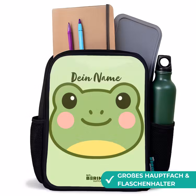 Kawai - Kikker - Groen Rugzak - Zwart middel -inhoud_DE