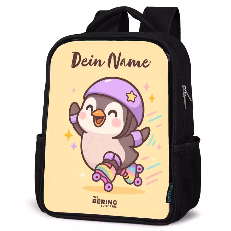 Kawai - Pinguin - Rolschaatsen Rugzak - Zwart middel -schuin