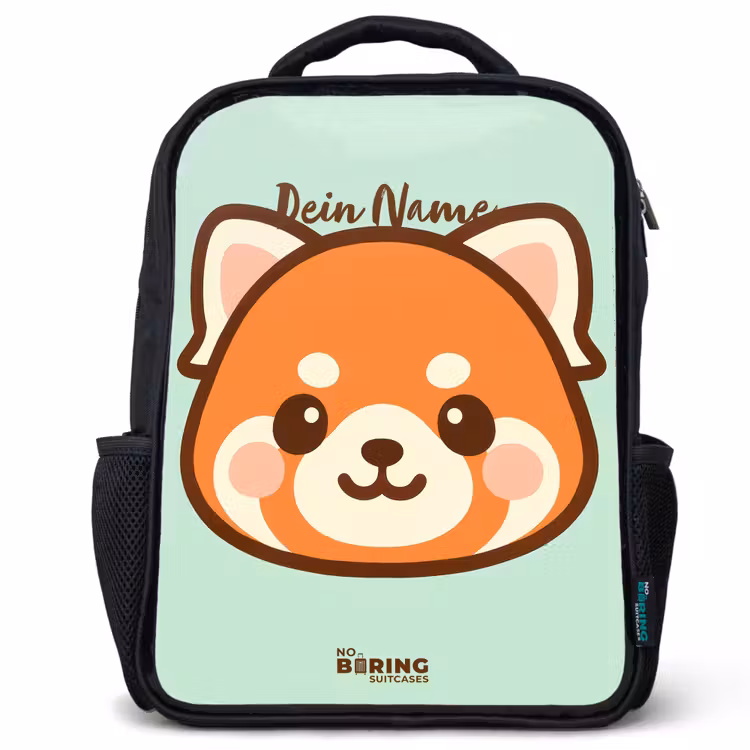 Kawai - Rode panda - Groen Rugzak - Zwart middel -3d