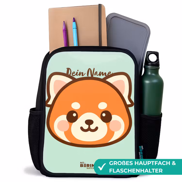 Kawai - Rode panda - Groen Rugzak - Zwart middel -inhoud_DE