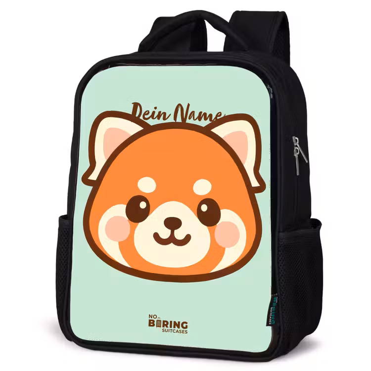Kawai - Rode panda - Groen Rugzak - Zwart middel -schuin
