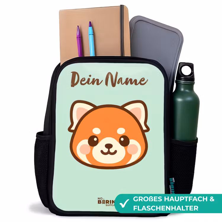 Kawai - Rode panda - Groen Rugzak - Zwart middel -inhoud_DE