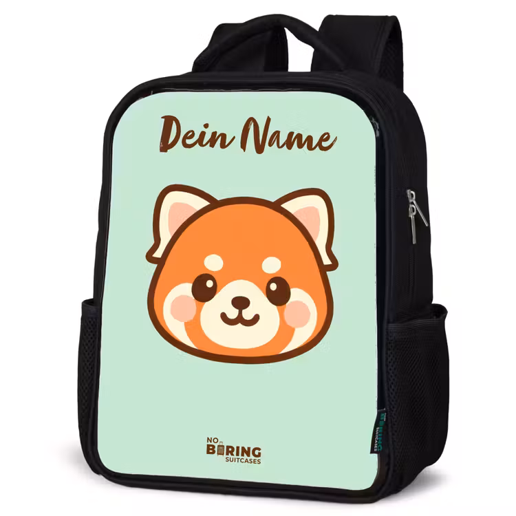 Kawai - Rode panda - Groen Rugzak - Zwart middel -schuin