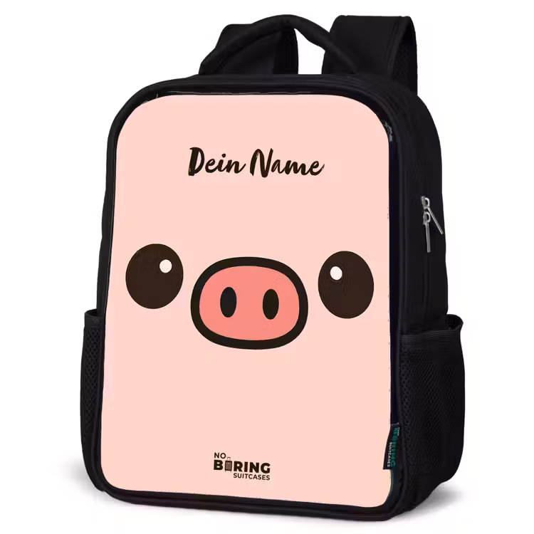 Kawai - Varken - Roze Rugzak - Zwart middel -schuin