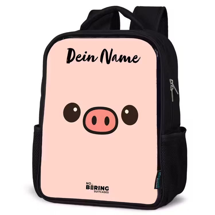 Kawai - Varken - Roze Rugzak - Zwart middel -schuin