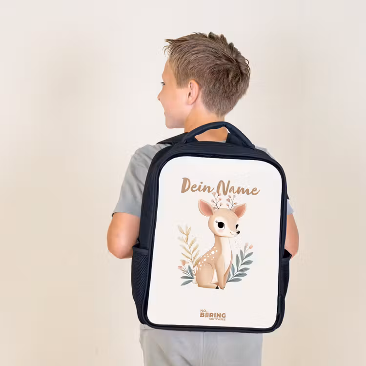 Hertje omringd door planten in beige tinten Rugzak - Zwart middel -sfeer2