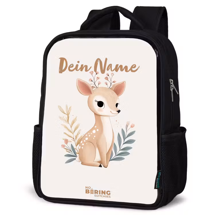 Hertje omringd door planten in beige tinten Rugzak - Zwart middel -schuin