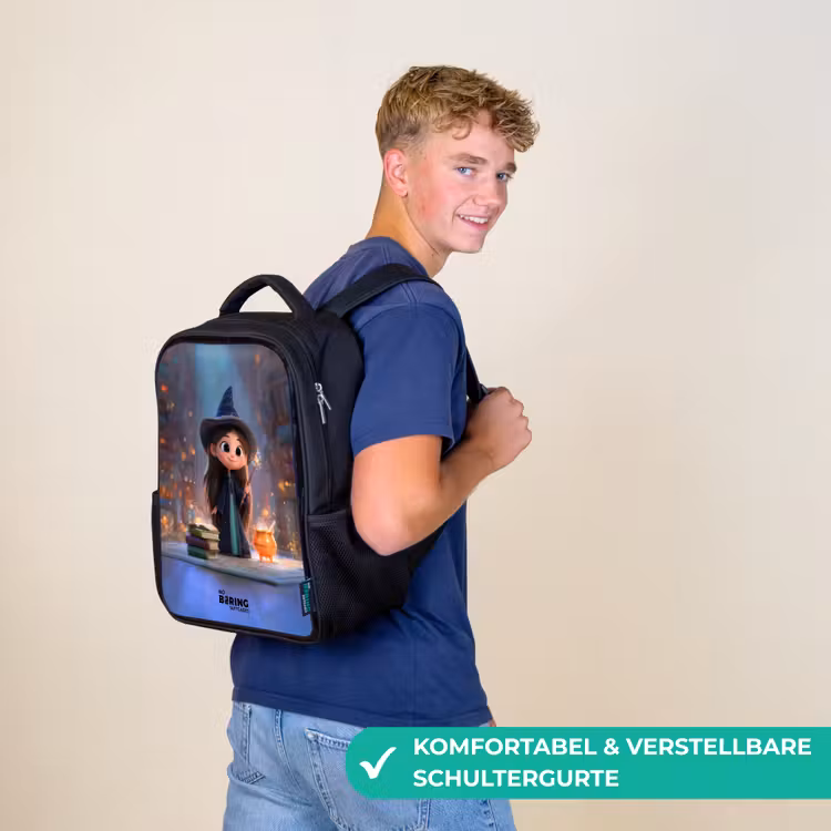 Kleine tovernares in bibliotheek Rugzak - Zwart middel -sfeer9_DE
