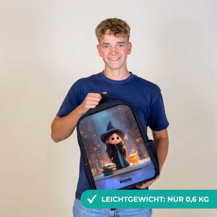 Kleine tovernares in bibliotheek Rugzak - Zwart middel -sfeer7_DE