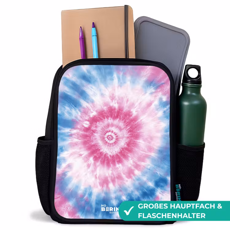 Tie dye - Abstract - Blauw - Roze Rugzak - Zwart middel -inhoud_DE