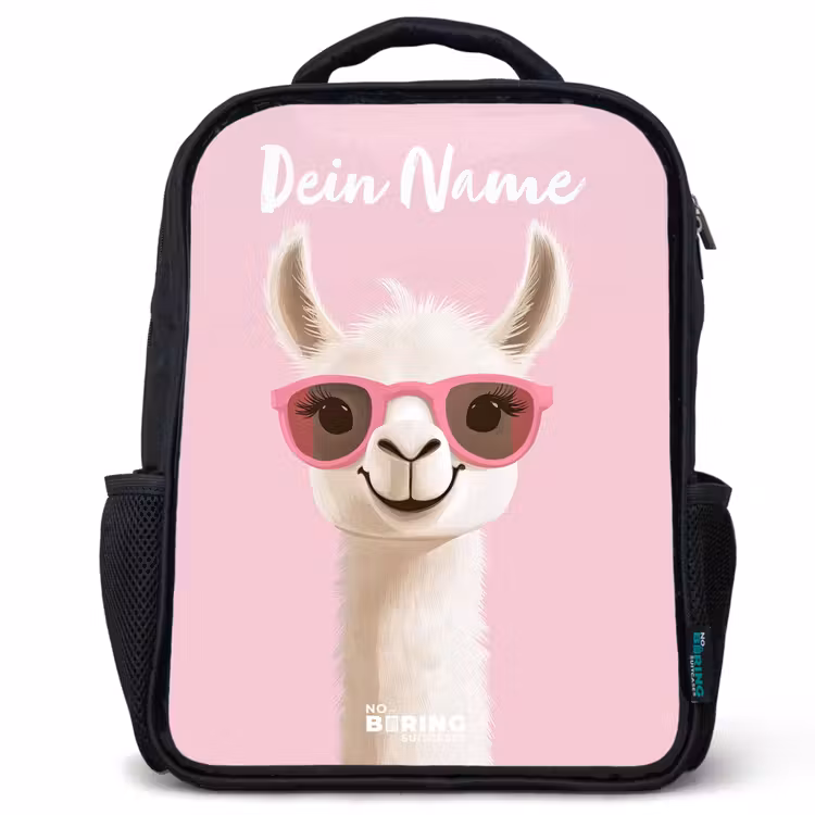 Lama - Wit - Zonnebril - Wimpers Rugzak - Zwart middel -3d