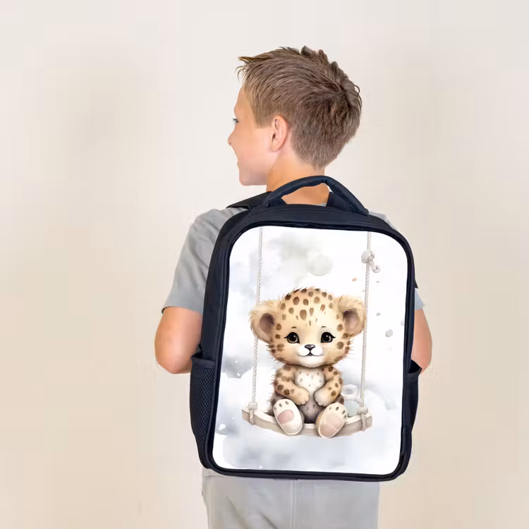 Luipaard - Dier - Kinderen Rugzak - Zwart middel -sfeer2
