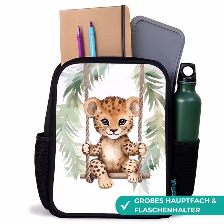 Luipaard - Dier - Kinderen - Jungle Rugzak - Zwart middel -inhoud_DE
