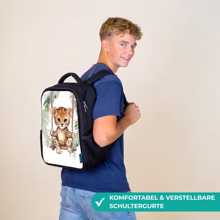 Luipaard - Dier - Kinderen - Jungle Rugzak - Zwart middel -sfeer9_DE