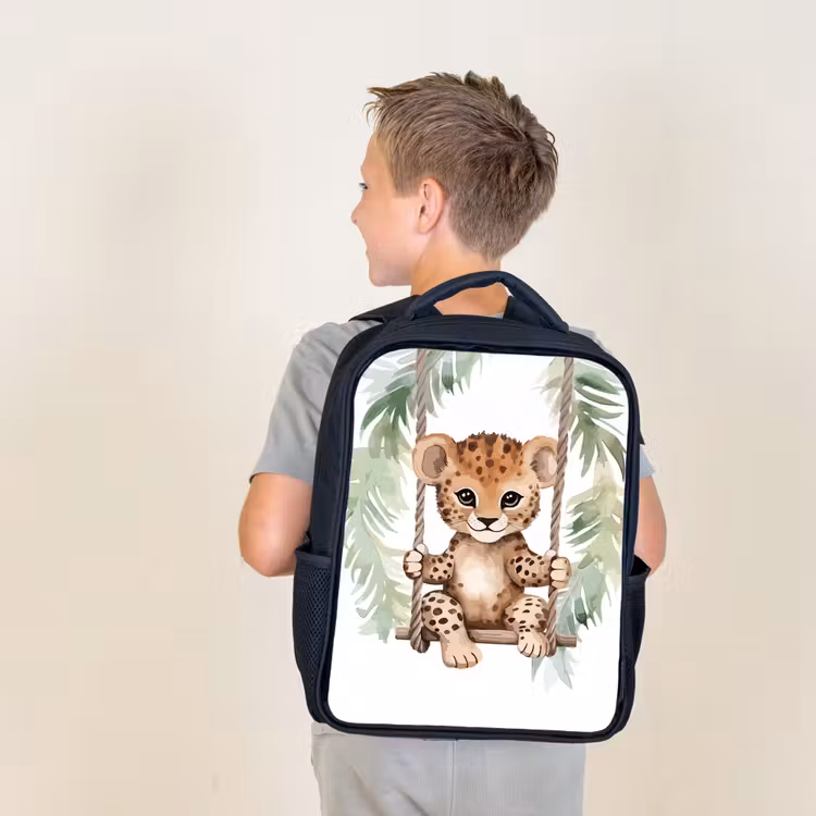 Luipaard - Dier - Kinderen - Jungle Rugzak - Zwart middel -sfeer2