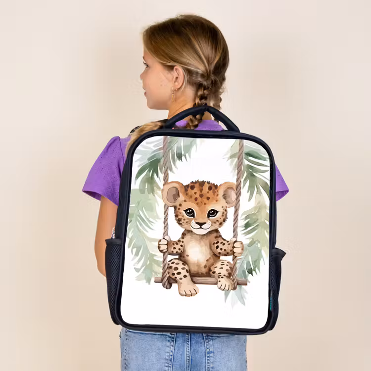 Luipaard - Dier - Kinderen - Jungle Rugzak - Zwart middel -sfeer5