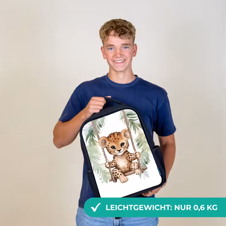 Luipaard - Dier - Kinderen - Jungle Rugzak - Zwart middel -sfeer7_DE