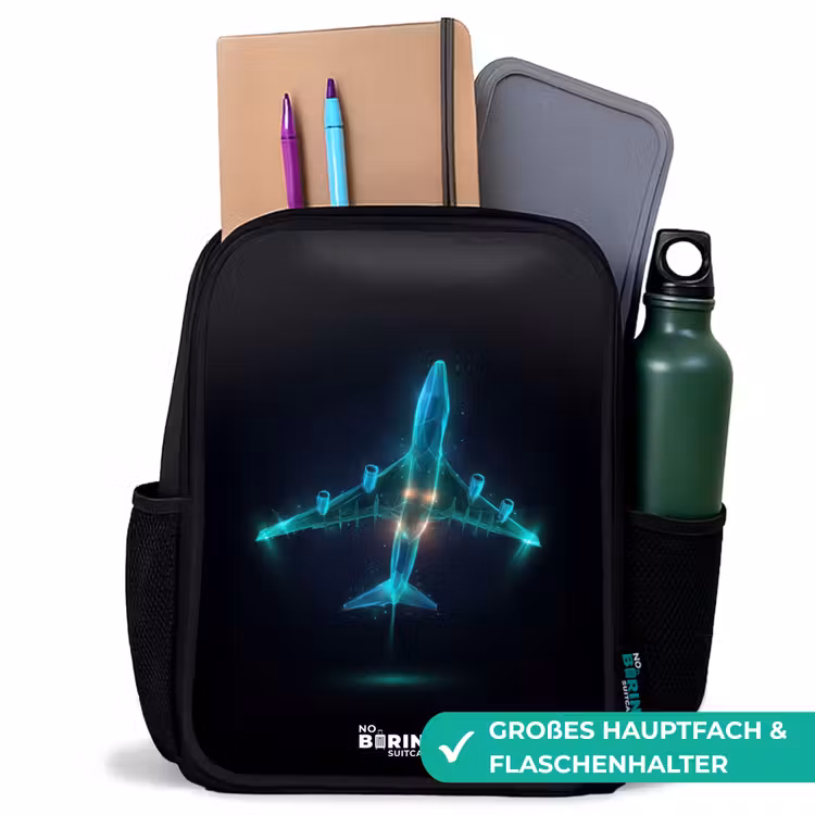 Lichtgevend vliegtuig Rugzak - Zwart middel -inhoud_DE