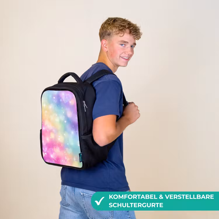 Licht - Regenboog - Hartjes Rugzak - Zwart middel -sfeer9_DE