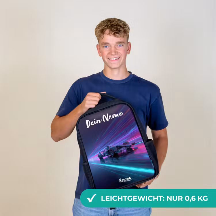 Lichtstralen - Neon - Racewagen - Paars Rugzak - Zwart middel -sfeer7_DE