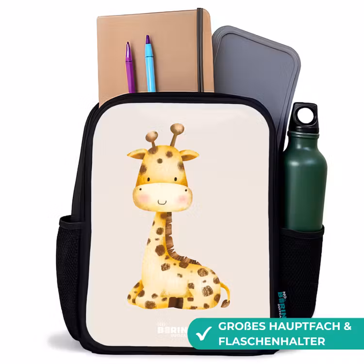 Liggende giraffe illustratie op beige achtergrond Rugzak - Zwart middel -inhoud_DE