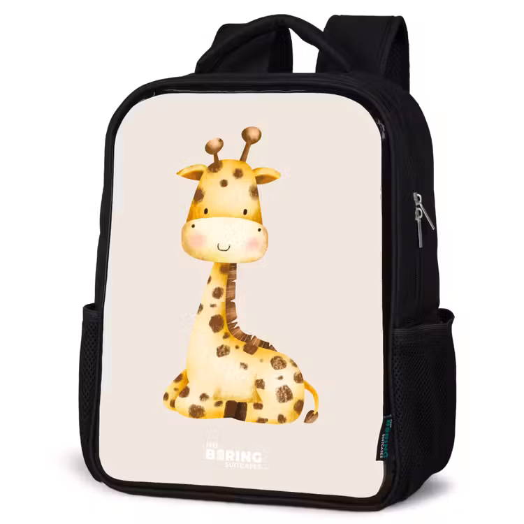 Liggende giraffe illustratie op beige achtergrond Rugzak - Zwart middel -schuin