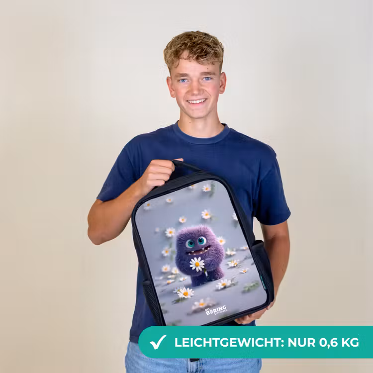 Paars Pluizig Vriendje met Madelief Rugzak - Zwart middel -sfeer7_DE