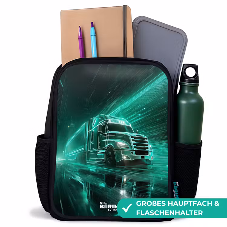 Vrachtwagen - Neon - Groen - Stad Rugzak - Zwart middel -inhoud_DE